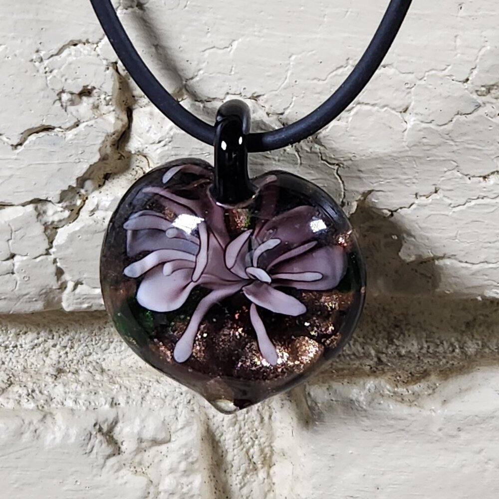 New Womens Murano Glass Blown Flower Necklace 925 Silver 4 in 1